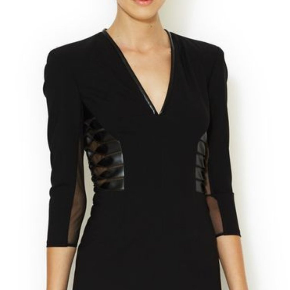 NEW VTG Rachel Roy Wool Leather Sexy Stretch Black Mini Sheath Zoe Dress 4 S 6 M - Picture 8 of 17